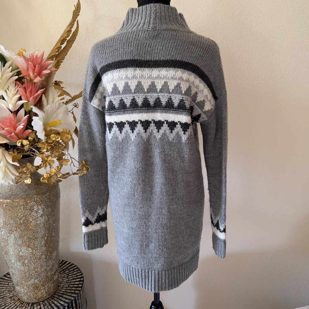 American Eagle Wool Blend Fair Isle Turtleneck Knit Gray Sweater Dress Medium - Picture 3 of 8